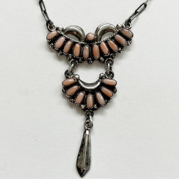 Vintage Bill & Lou Zuni Angel Skin Coral Petit Point Sterling Silver Necklace - Picture 5 of 13